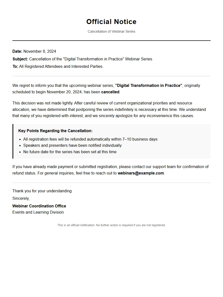 Sincere Apologies for Cancelled Webinar Series