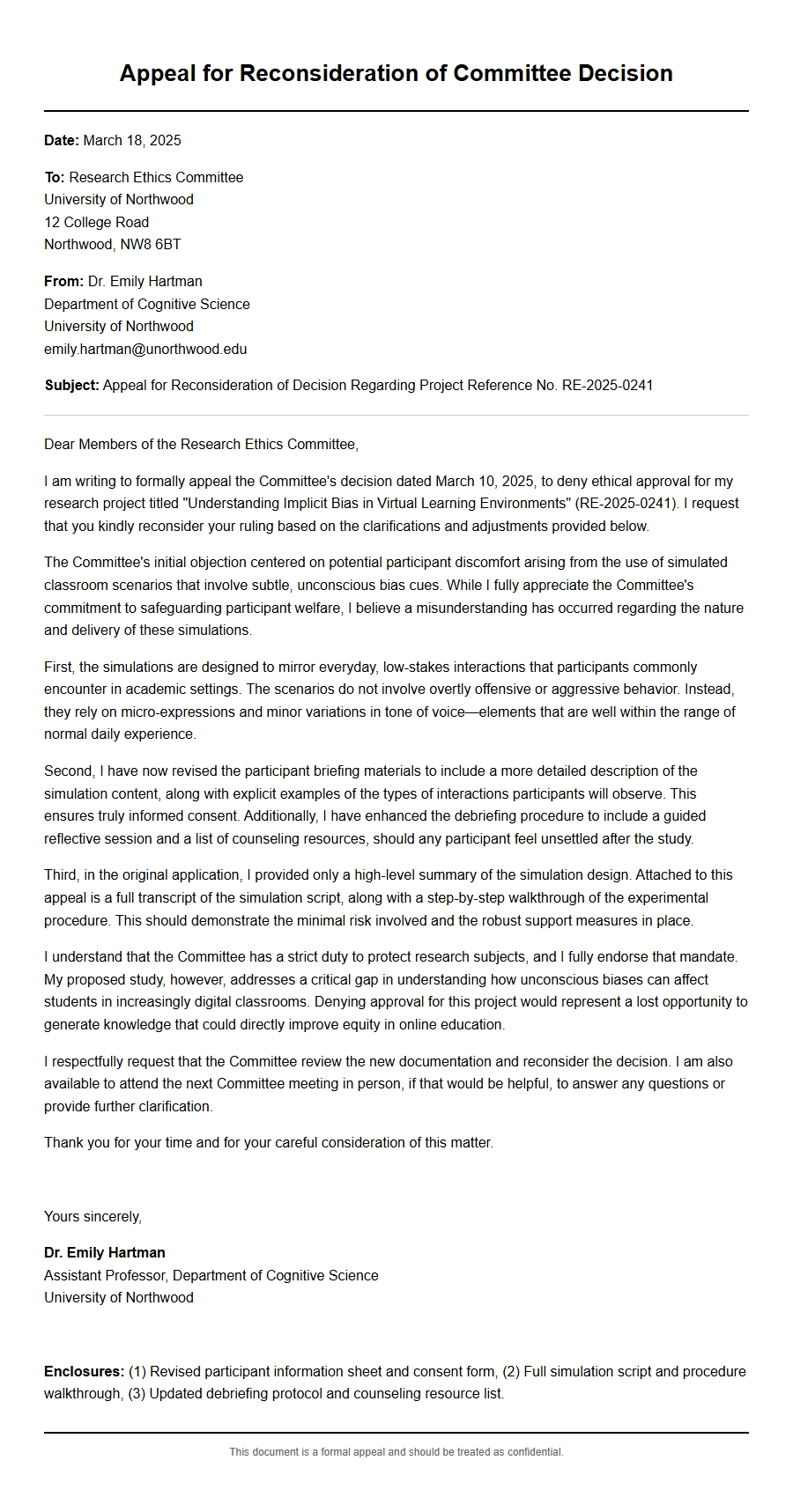 Apology for Committee Decision Reconsideration