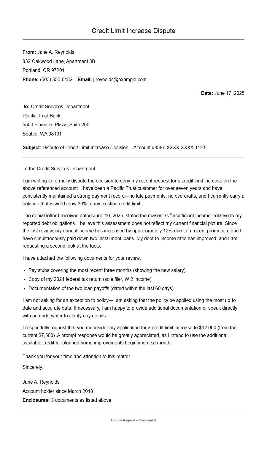 application for credit limit increase dispute - Apology Letters