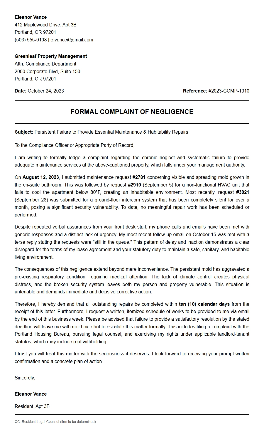Apology for Property Management Negligence