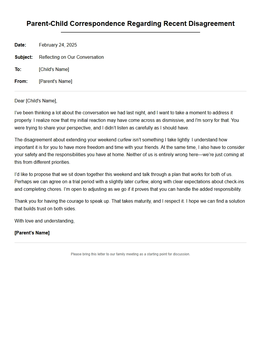 Apology Correspondence for Parent-Child Disagreements