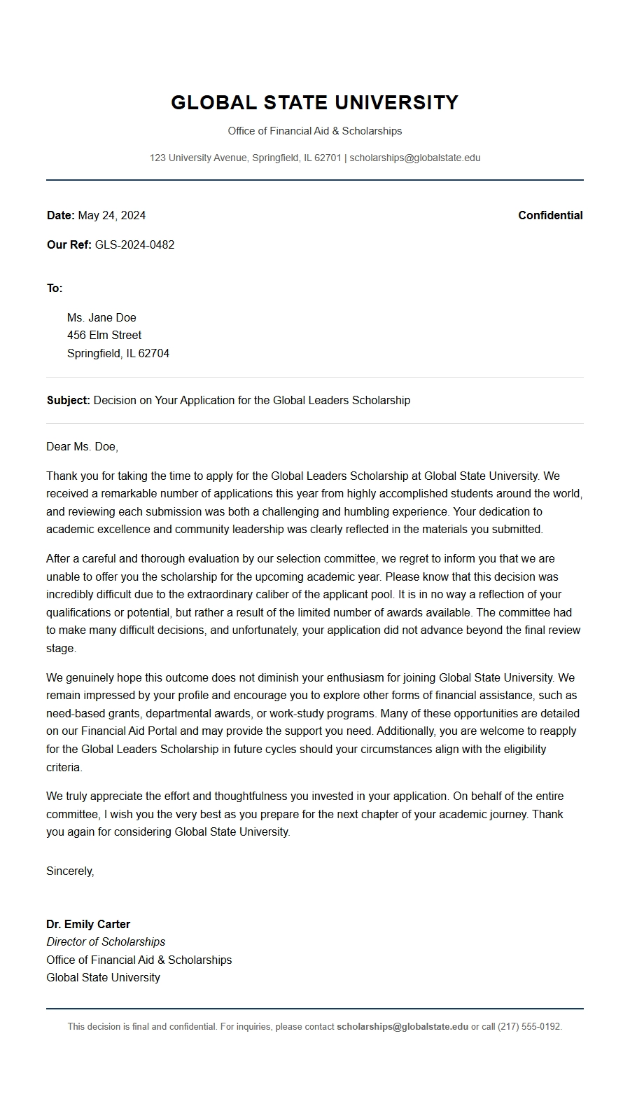 Apology Letter for Scholarship Denial