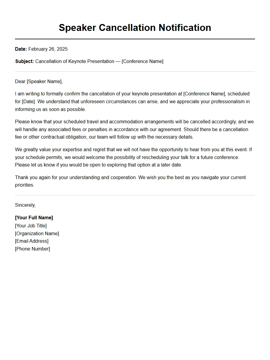 Apology Email for Canceling Keynote Speaker