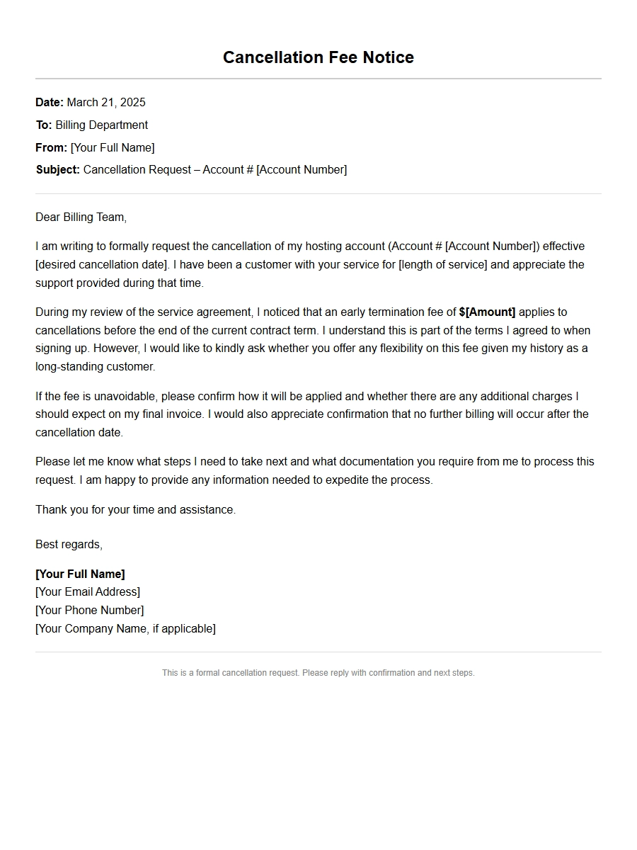 Apology for Hosting Provider Cancellation Fee