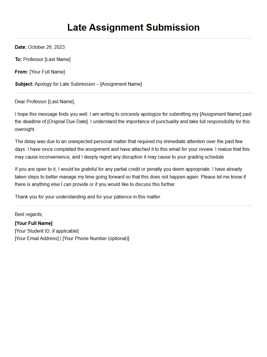 Apology Email to Professor for Late Assignment