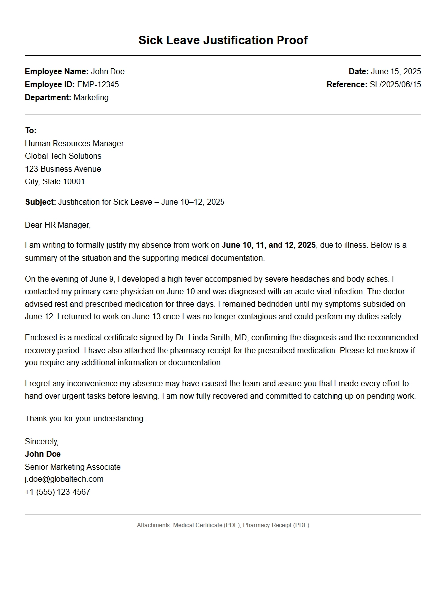 Apology Letter for Sick Leave with Doctor’s Note