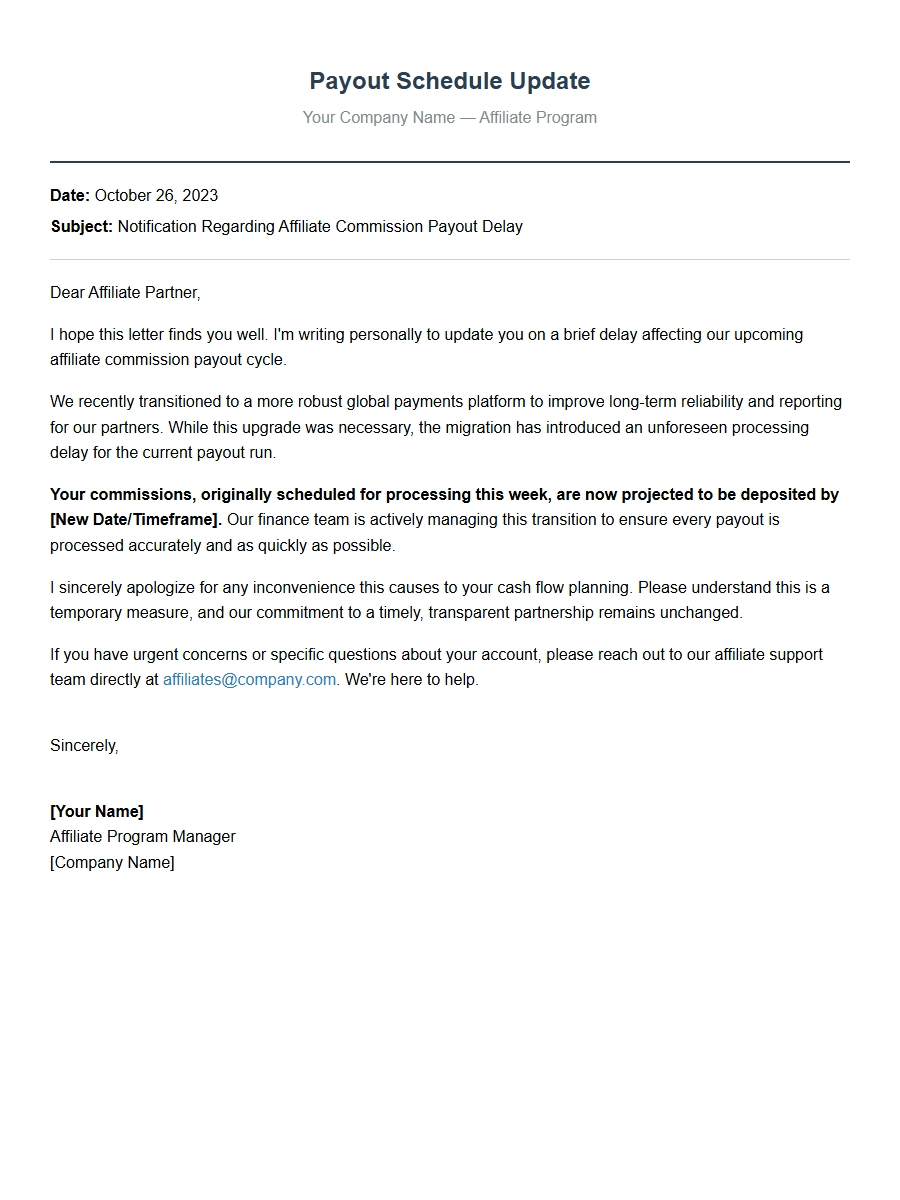 Apology for Affiliate Payout Letter Due to Delay