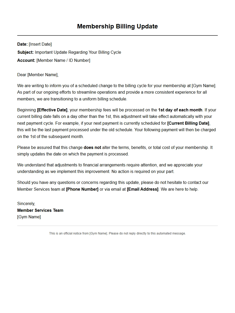 Apology for Billing Cycle Confusion on Gym Membership