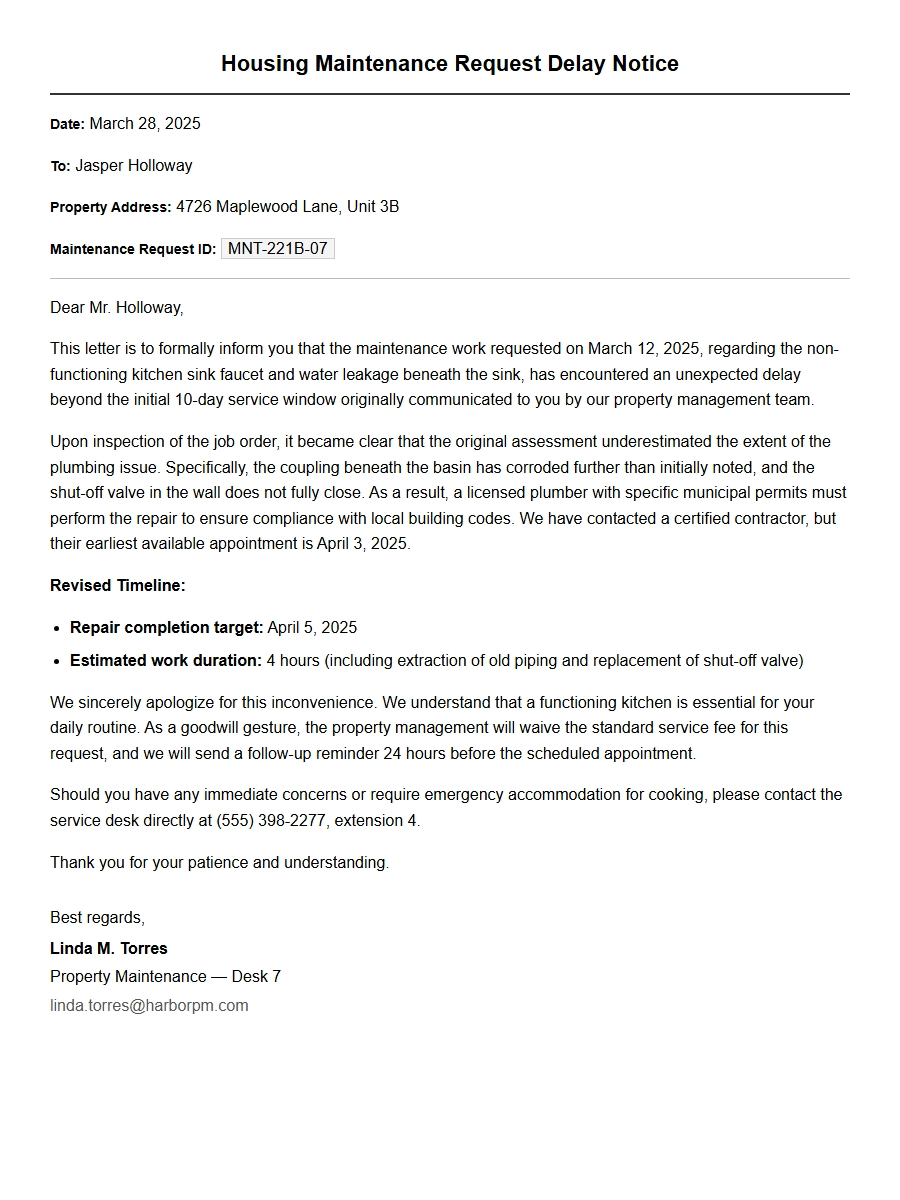 Apology Letter for Housing Maintenance Delay