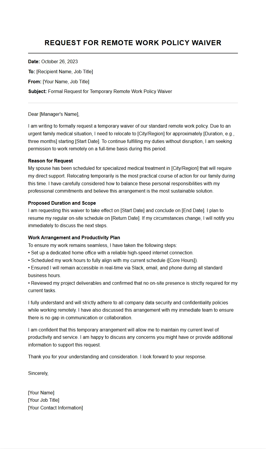Apology Letter for Remote Work Policy Waiver