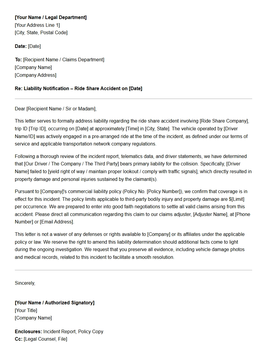 Apology Letter for Ride Share Accident Liability