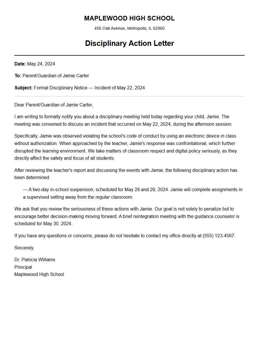 Apology Letter to Principal for Misconduct