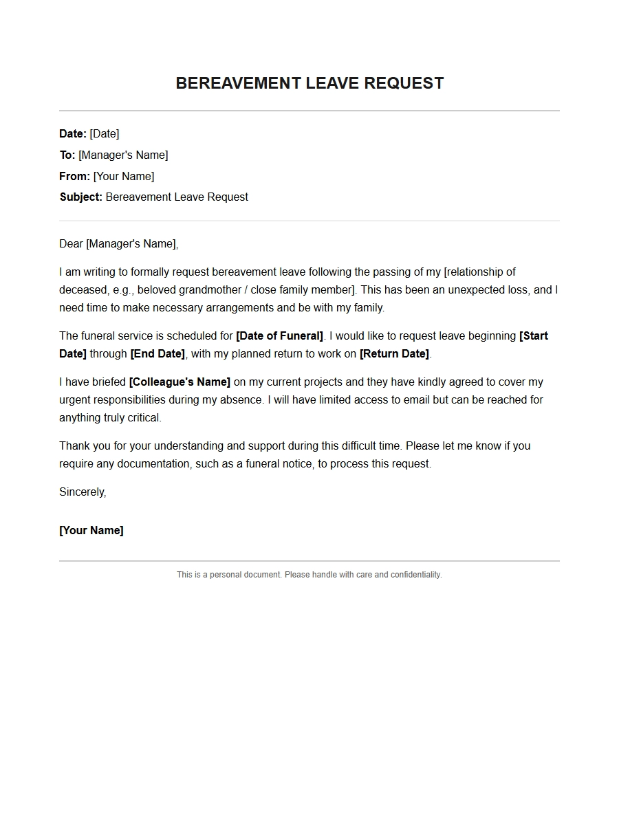 Apology for Bereavement Leave Request