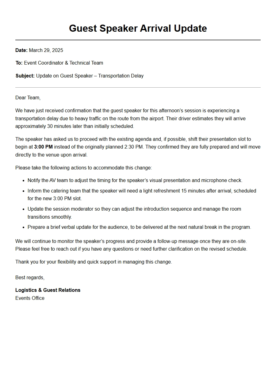 Apology for Guest Speaker Transport Delay