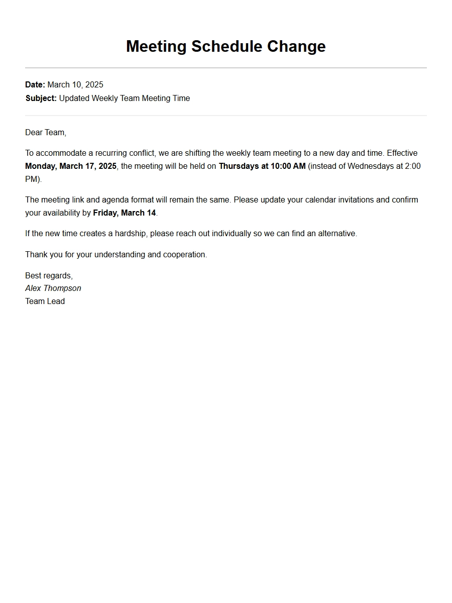 Apology for Changing Team Meeting Schedule