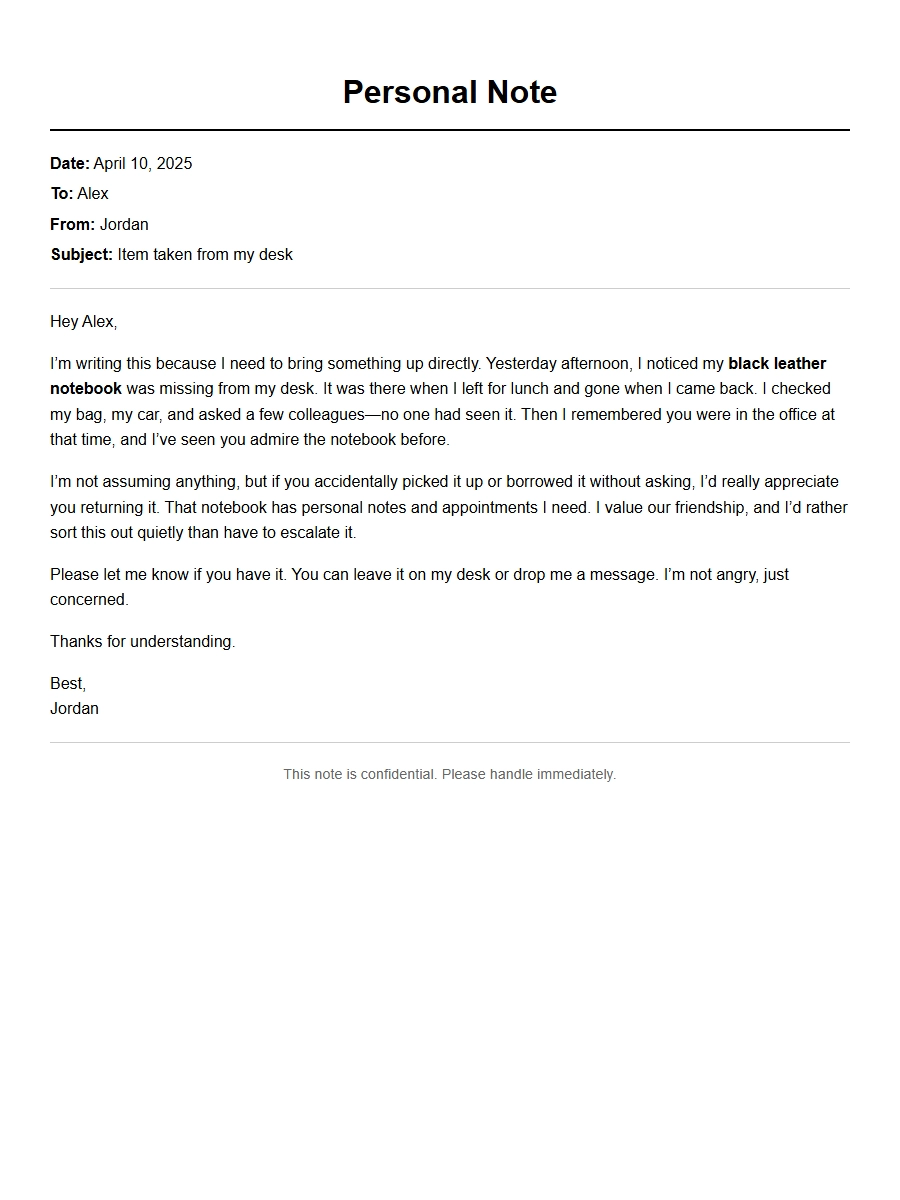 note for friend stealing item - Apology Letters