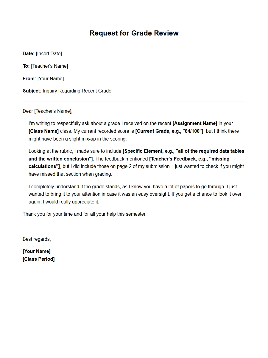 Note to Teacher: Apology for Grading Mistake
