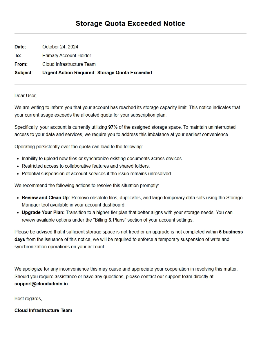 Apology Regarding Your Exceeded Cloud Storage Quota