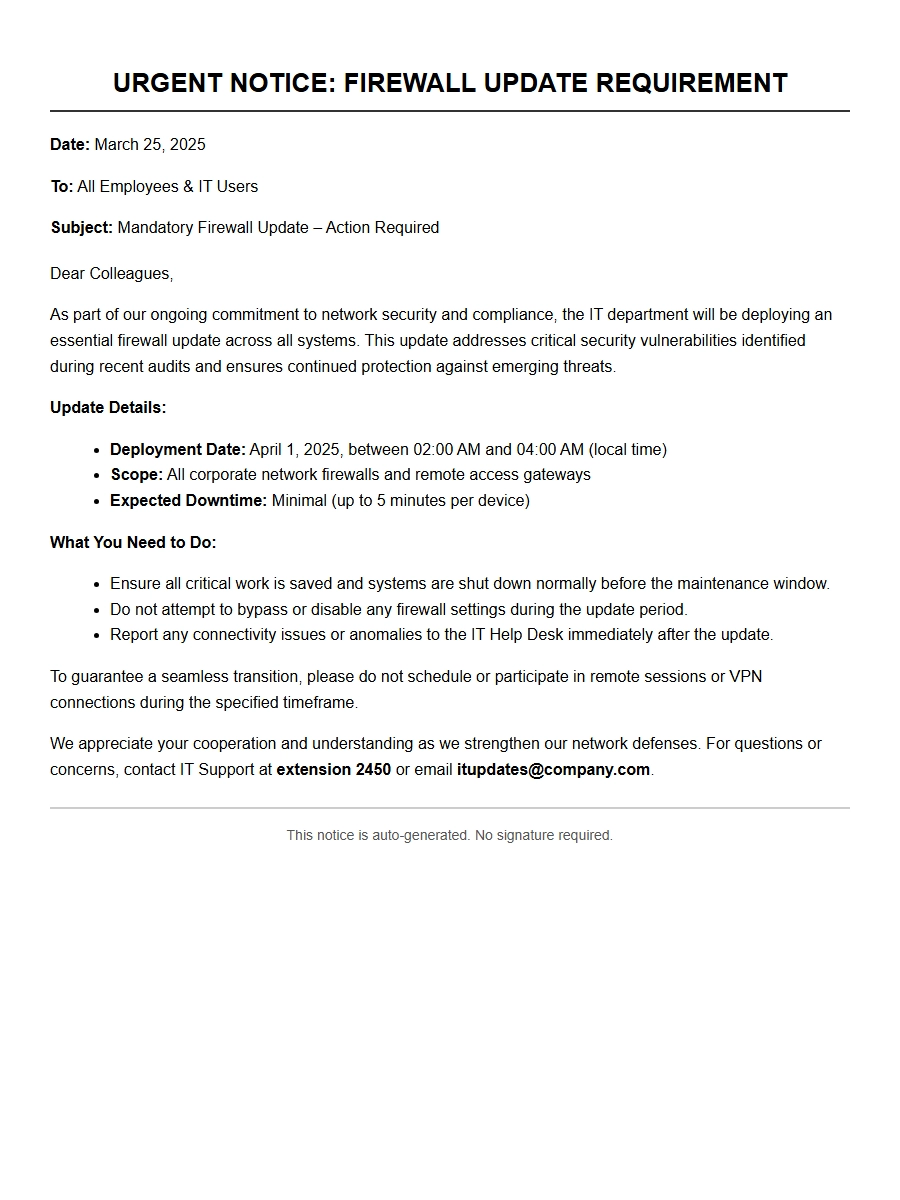 Apology for Required Firewall Update Notice