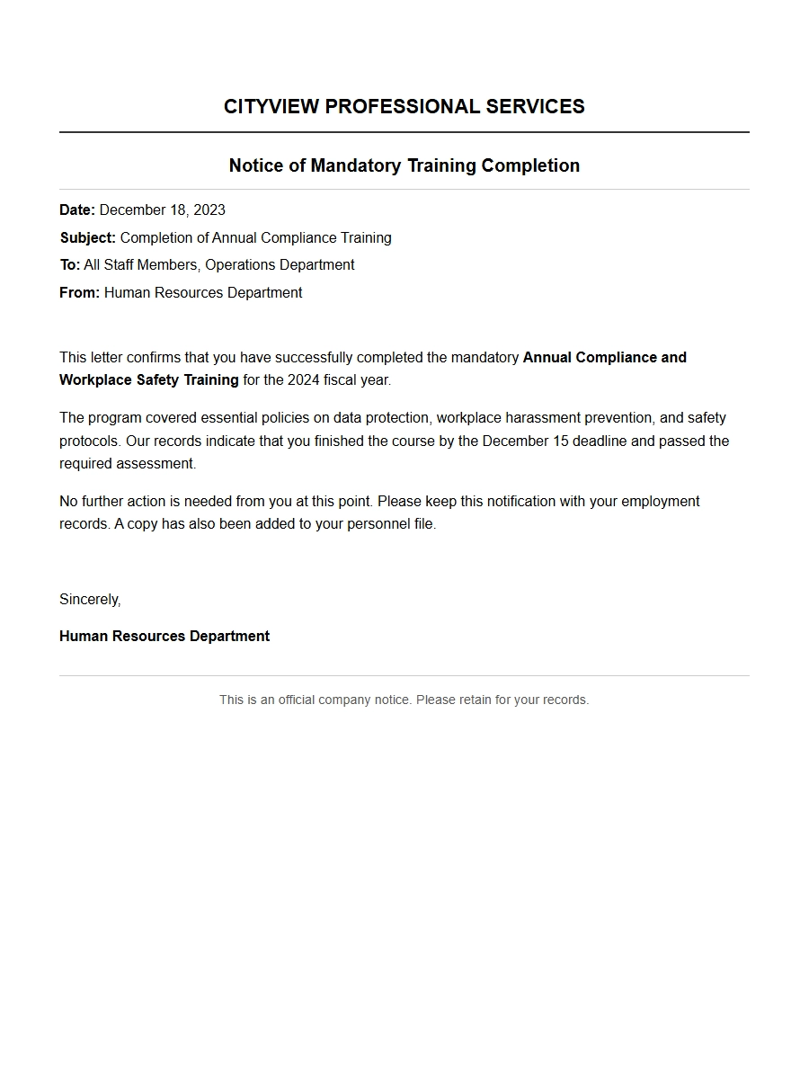 Apology for Late Completion of Mandatory Training