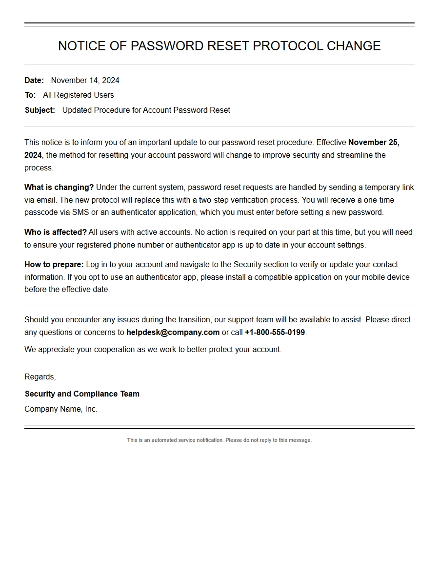 Apology for Password Reset Protocol Change