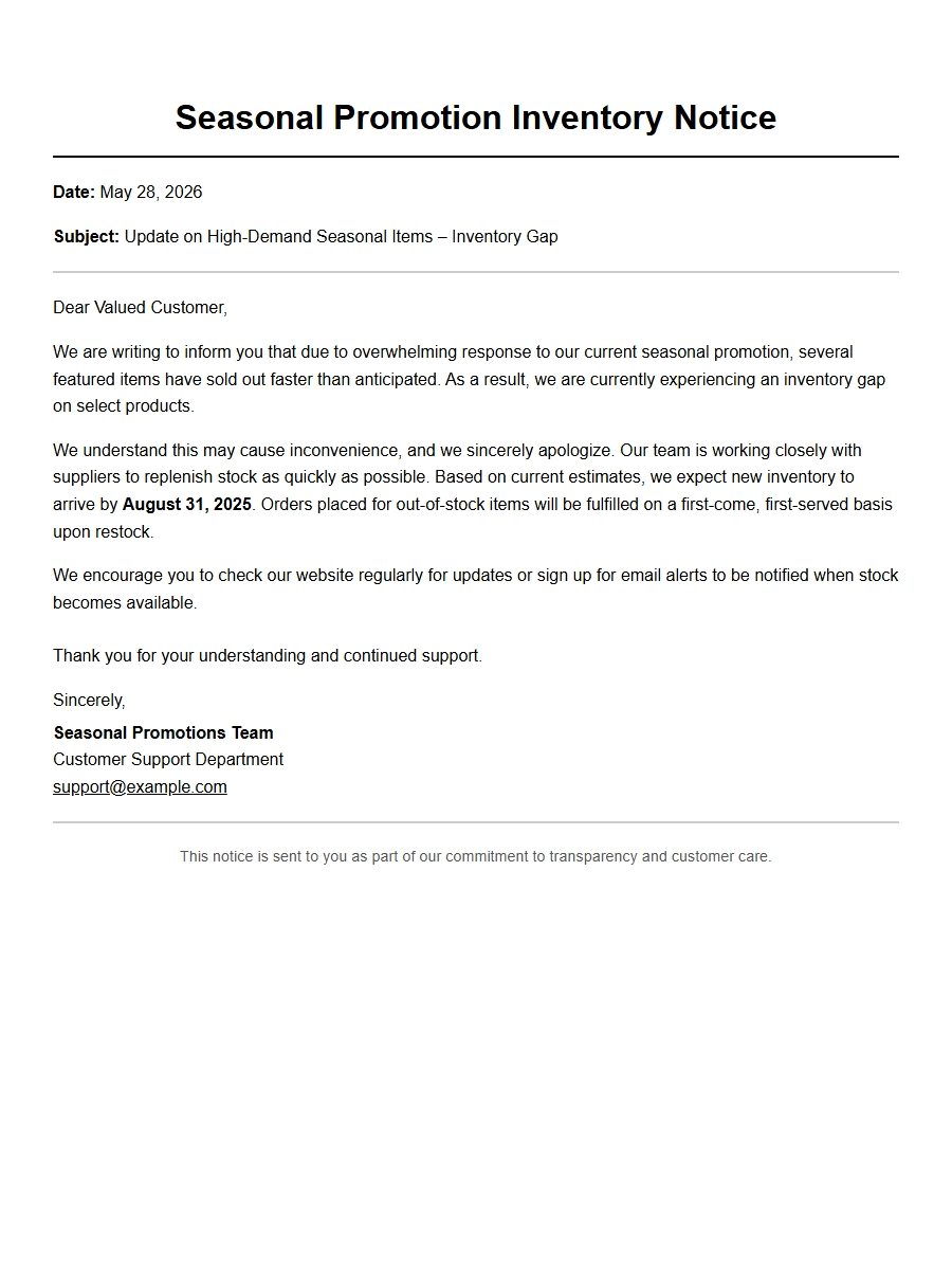 Apology for Seasonal Promotion Inventory Gap