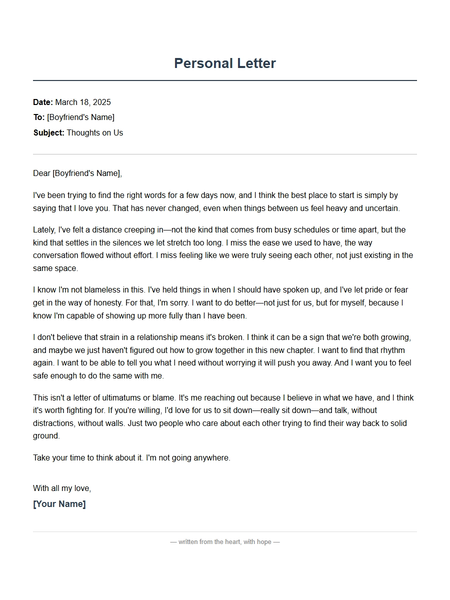Personal Apology Letter for Boyfriend Relationship Strain
