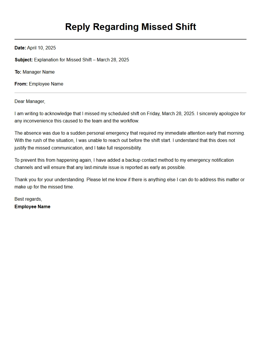 Apology to Manager for Missed Shift