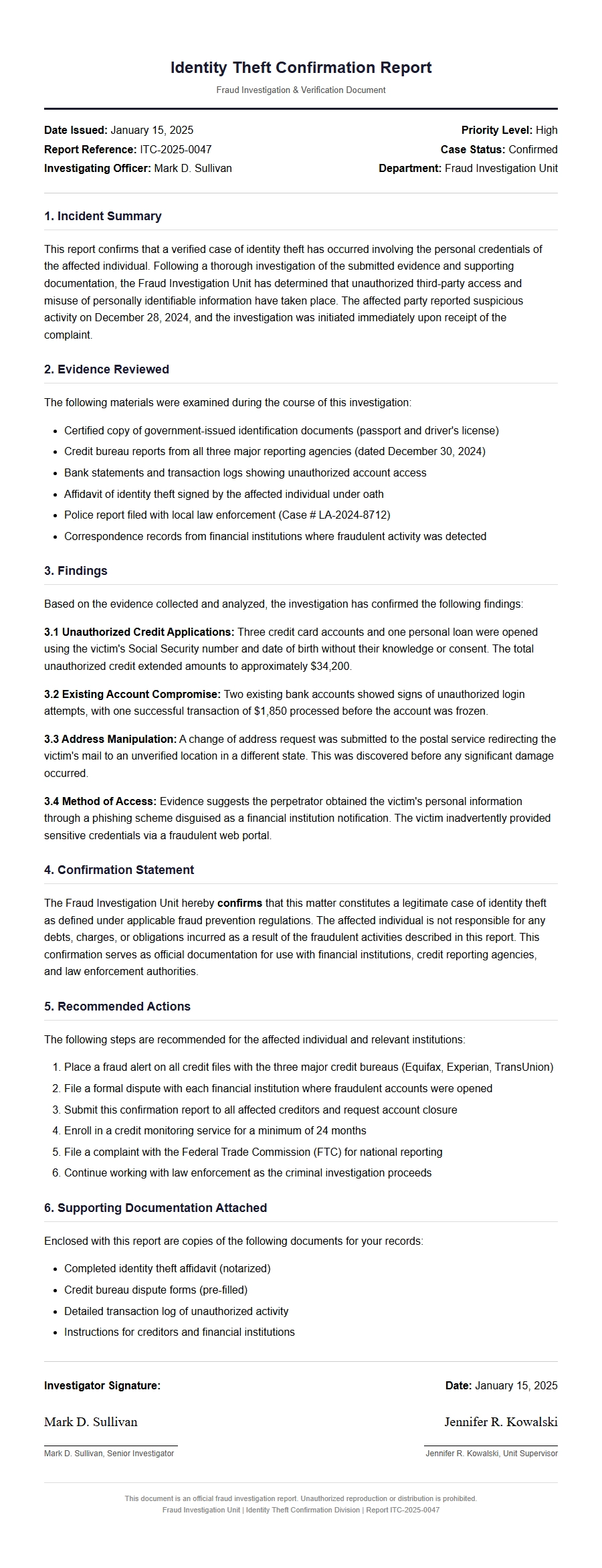 Apology Letter for Identity Theft Confirmation Fraud