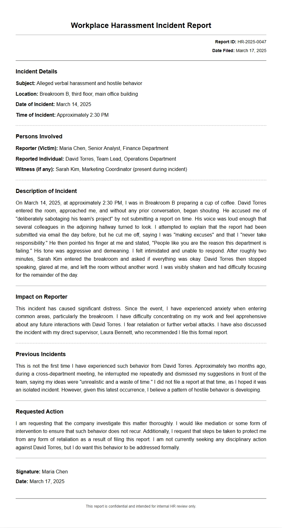 Apology for Workplace Harassment Report