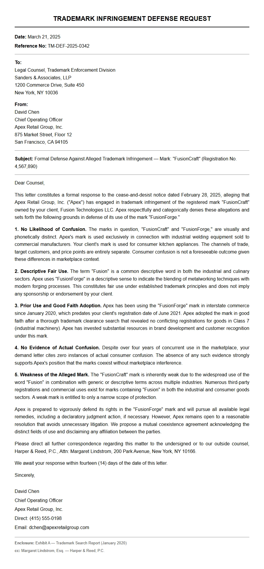 Apology Letter for Trademark Infringement Defense