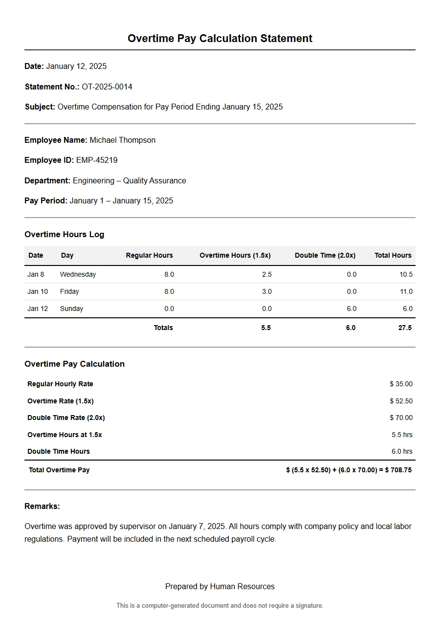 Apology for Overtime Pay Calculation Error