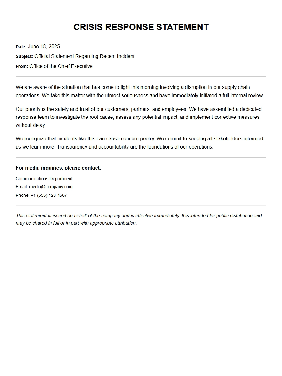 Public Relations Crisis Apology Statement