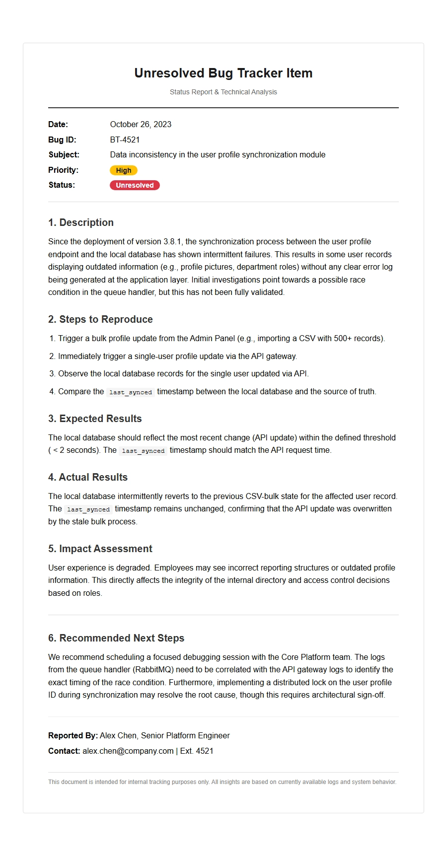 Apology Statement for Unresolved Bug Tracker Item