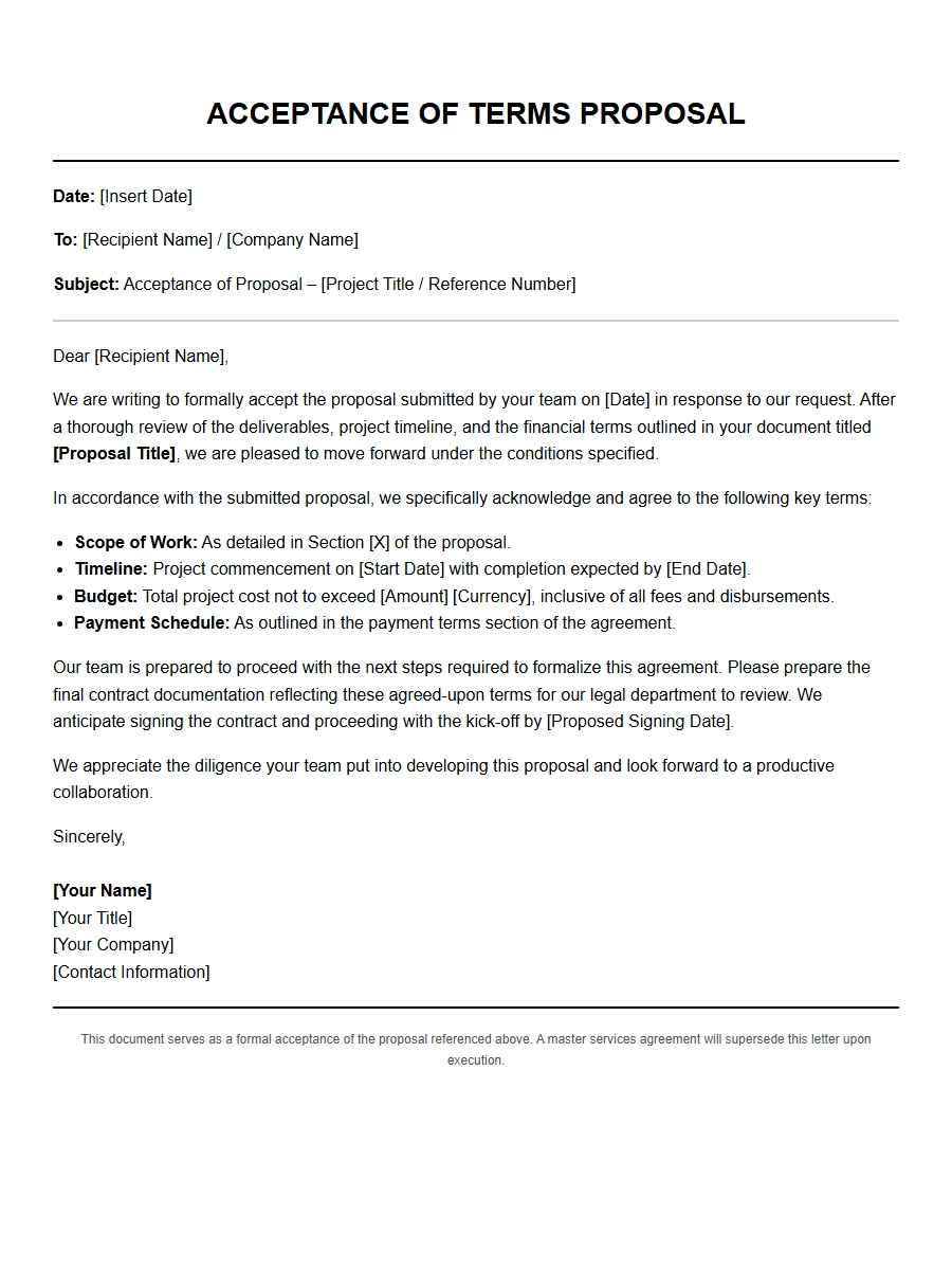 Acceptance of Terms in Business Proposal Letter