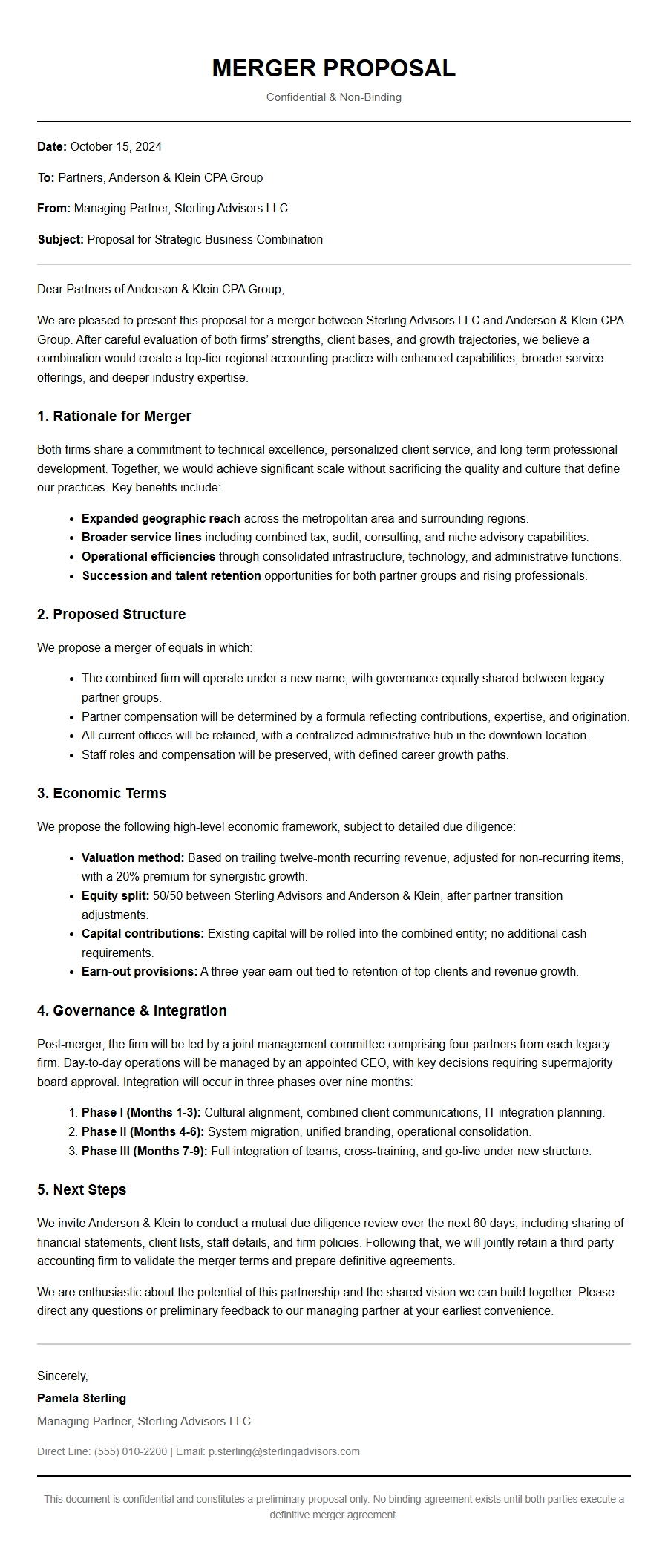 Merger Proposal Letter for Accounting Firms