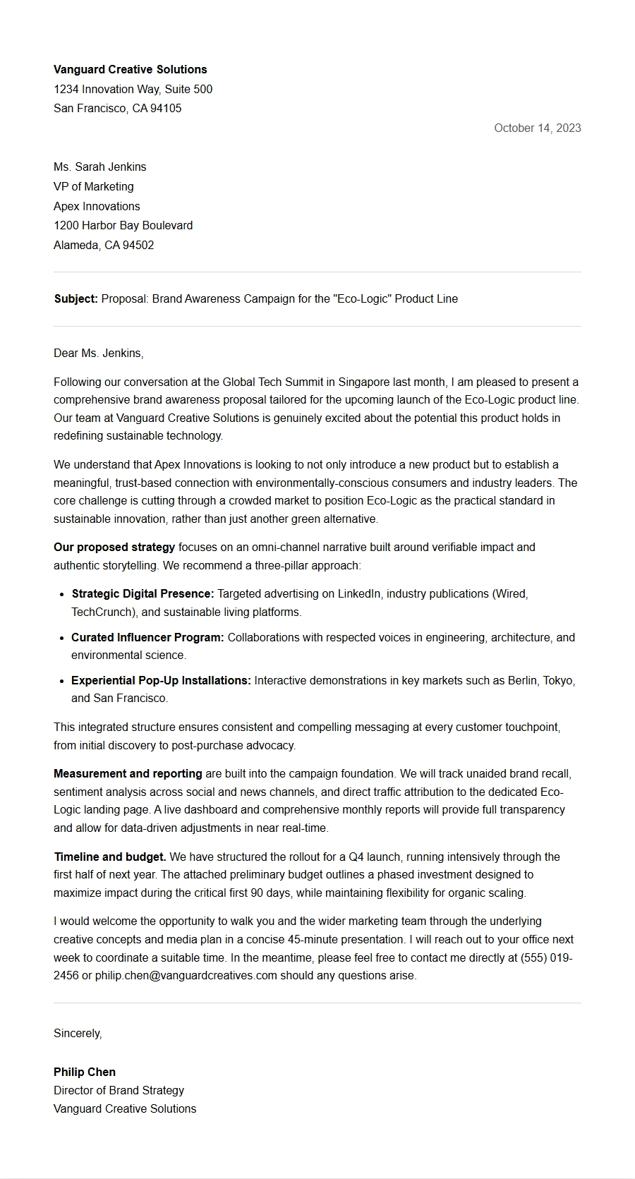 Brand Awareness Campaign Proposal Letter Guide