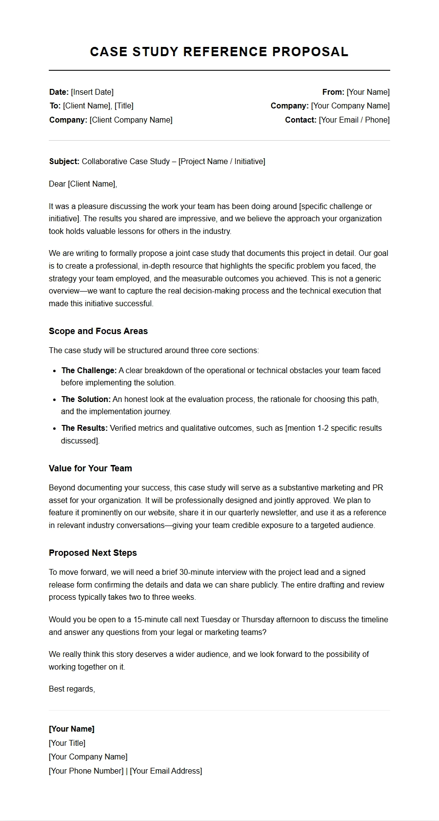 Case Study Reference Proposal Letter Samples