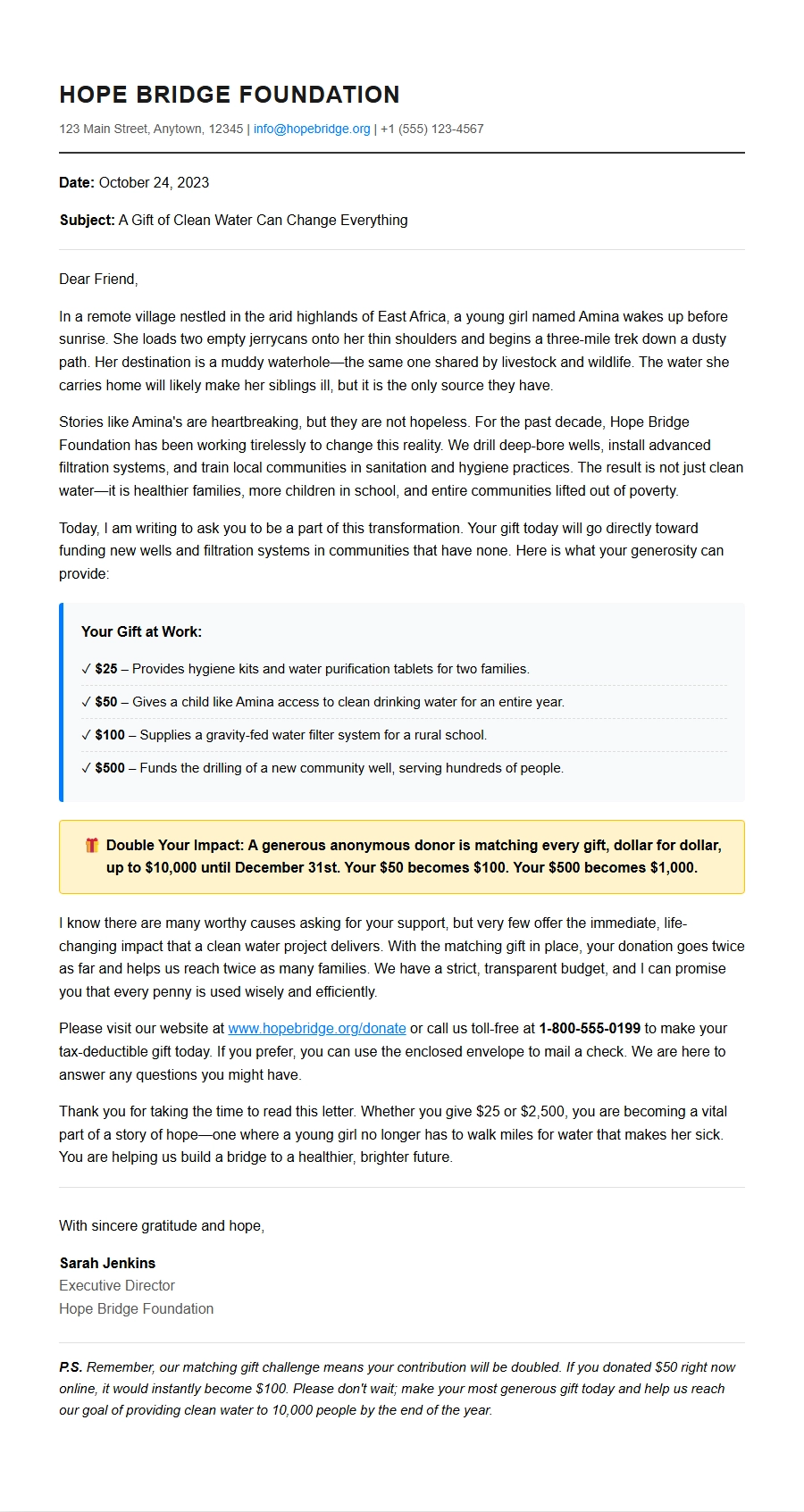 Charity Fundraising Letter Business Proposal