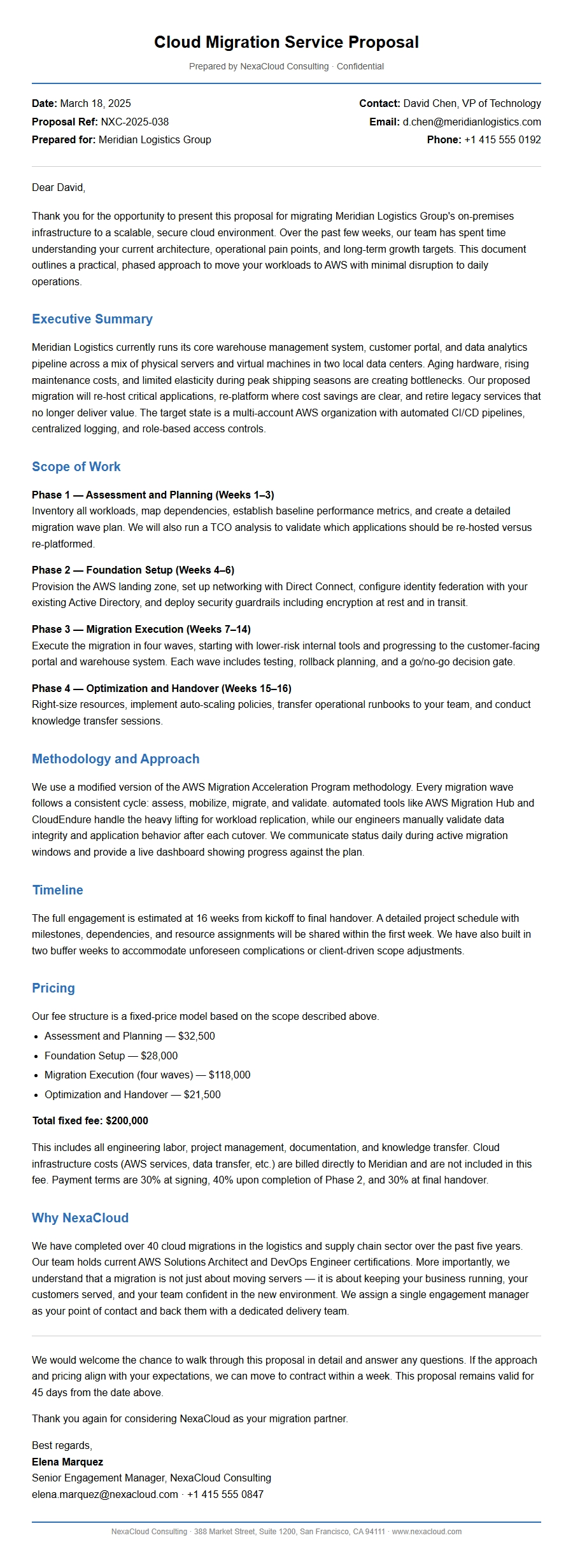 Cloud Migration Service Proposal Letter