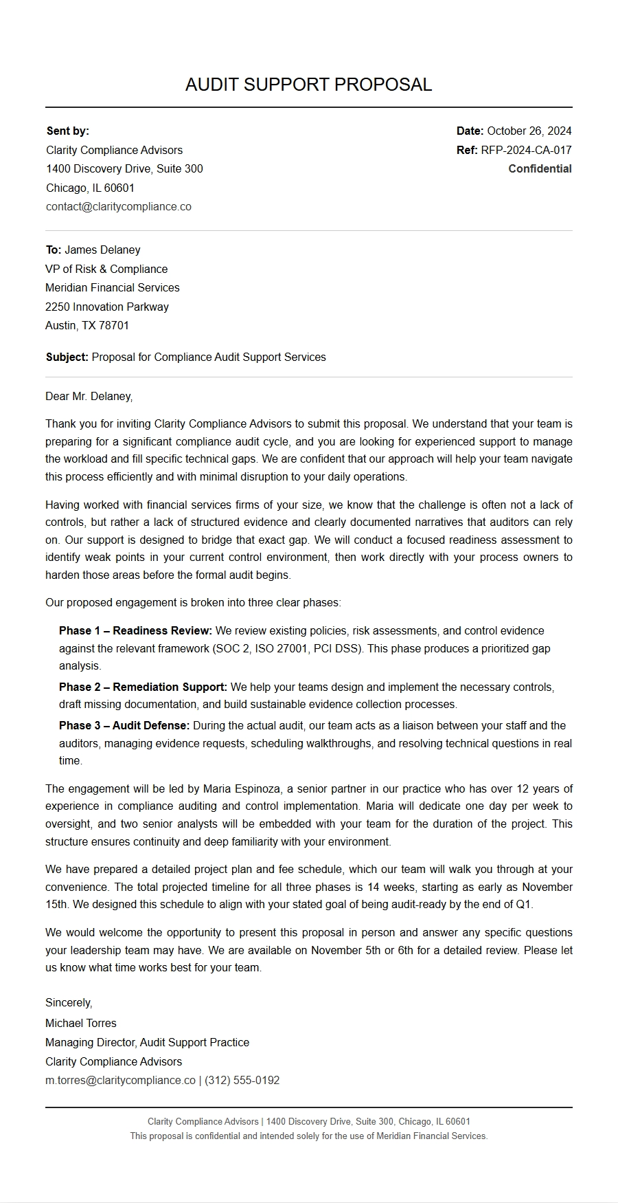 compliance audit support proposal letter - Business Proposal Letters