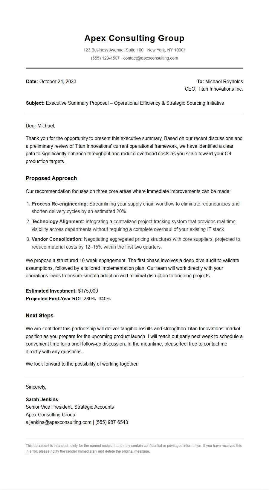 concise executive summary proposal letter - Business Proposal Letters