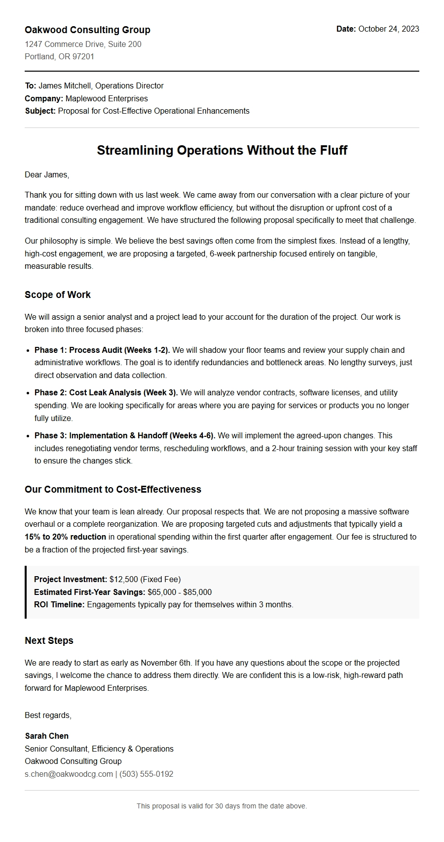 Cost-Effective Service Proposal Letter Example