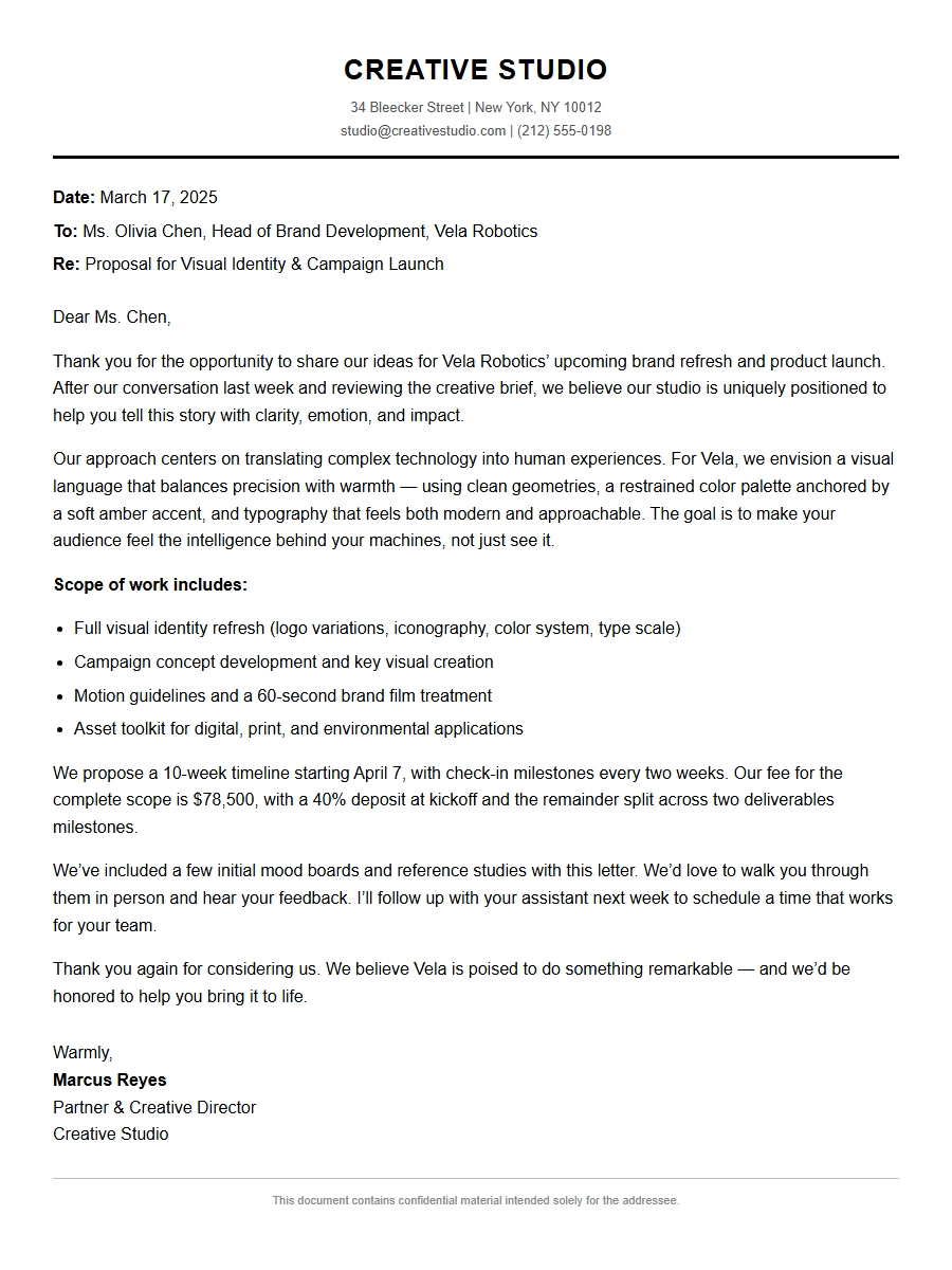 Creative Studio Project Proposal Letter