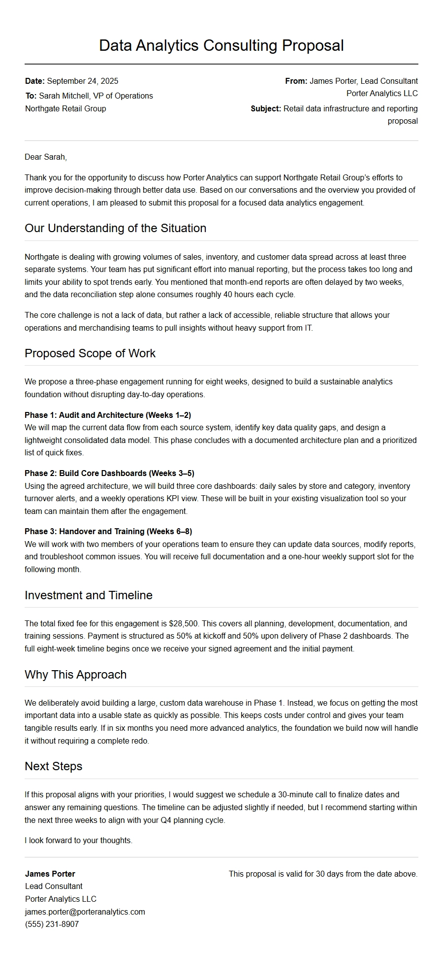 Data Analytics Consulting Proposal Letter