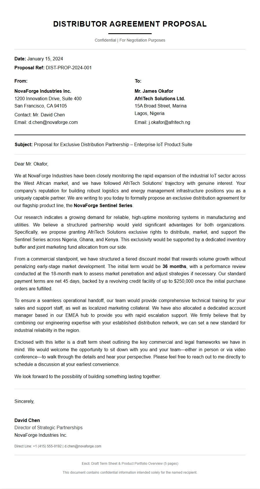 distributor agreement proposal letter - Business Proposal Letters