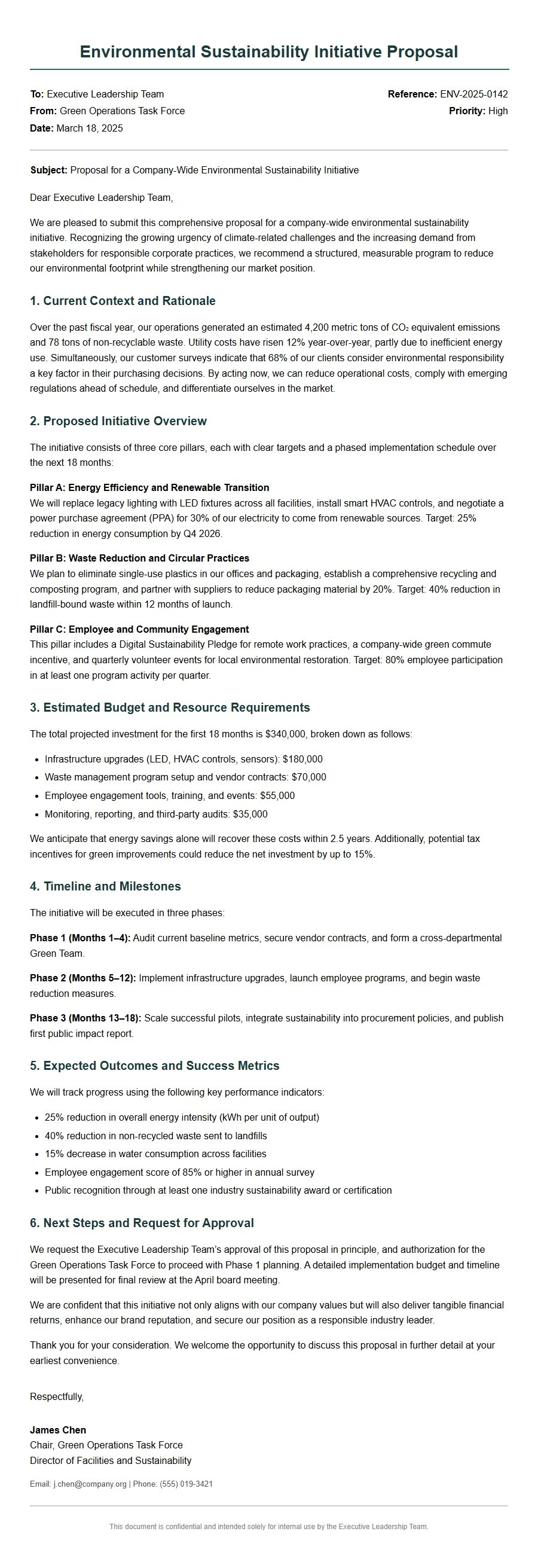 Environmental Sustainability Initiative Proposal Letter