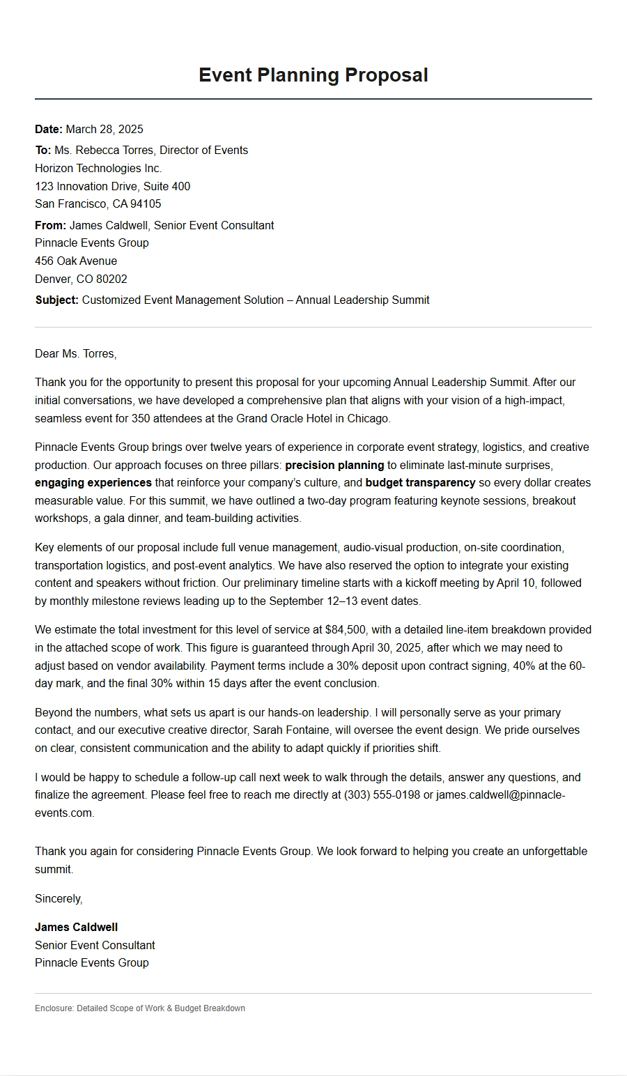 Corporate Event Planning Proposal Letter