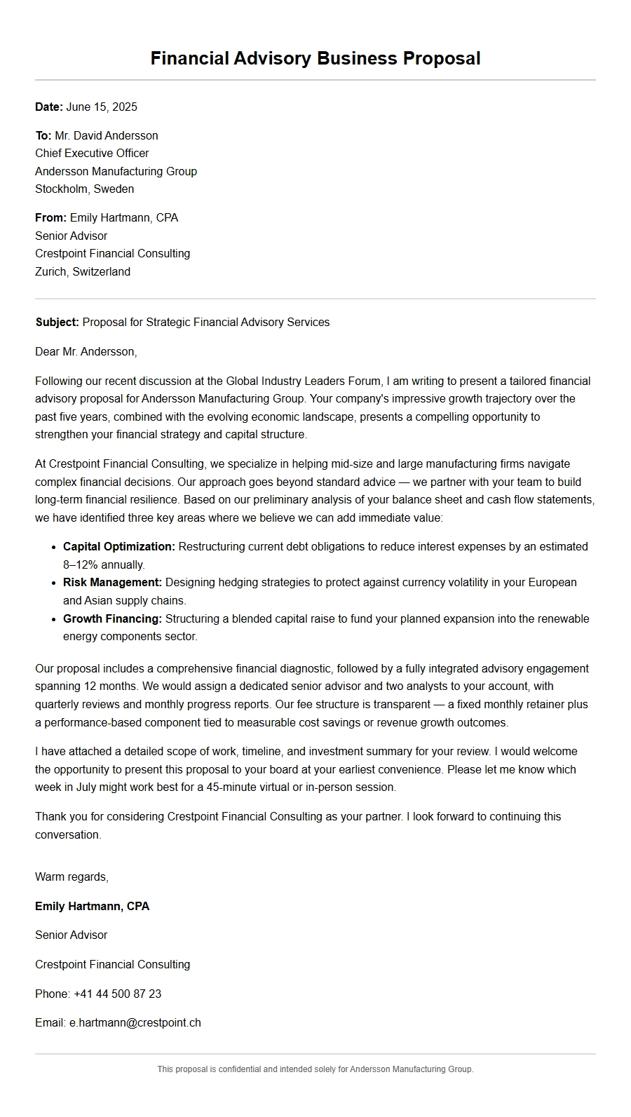Financial Advisory Business Proposal Letter Example