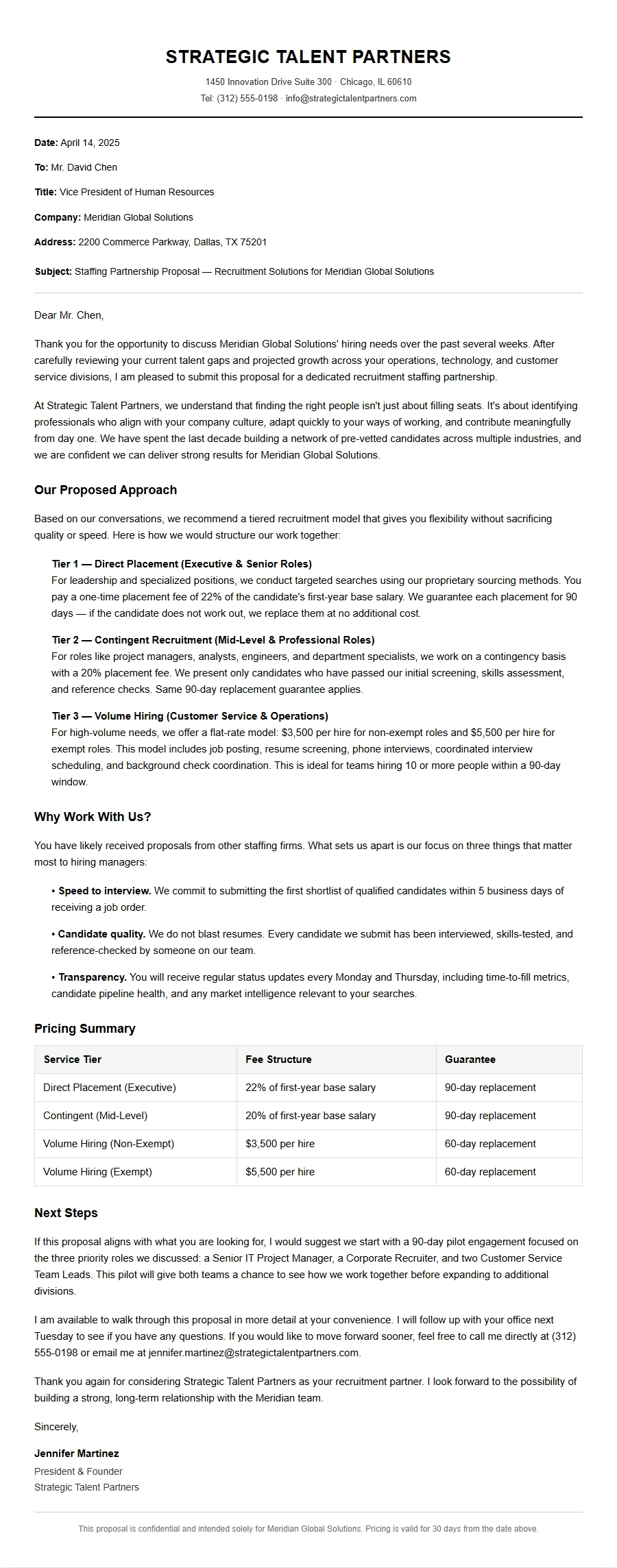 HR Recruitment Staffing Proposal Letter